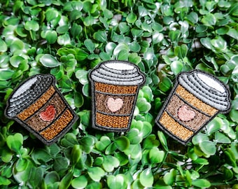 Coffee Cup Embroidery Patch: Iron On Applique