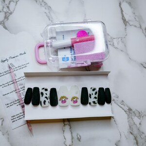 Cow Print Matte Press on Nails | Glue on Nails | Long Coffin Nails | Fun Nails | Luxury Nails
