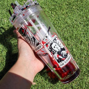 Halloween Characters Blood Drip Tumblers | Custom Lid Topper Halloween | 20oz Acrylic Tumbler | Fall Tumbler | Movie Theme Tumbler
