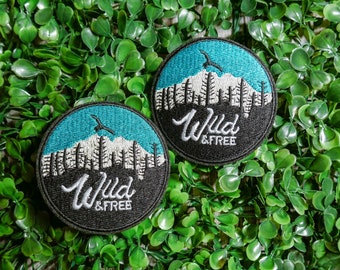 Wild and Free Embroidered Iron On Patch: Mountain Scene