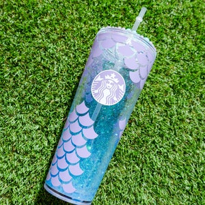 Mermaid Scales Iridescent Snowglobe Tumbler | Snowglobe Rhinestone Tumbler | Starbucks Inspired Cup | Mermaid Scales