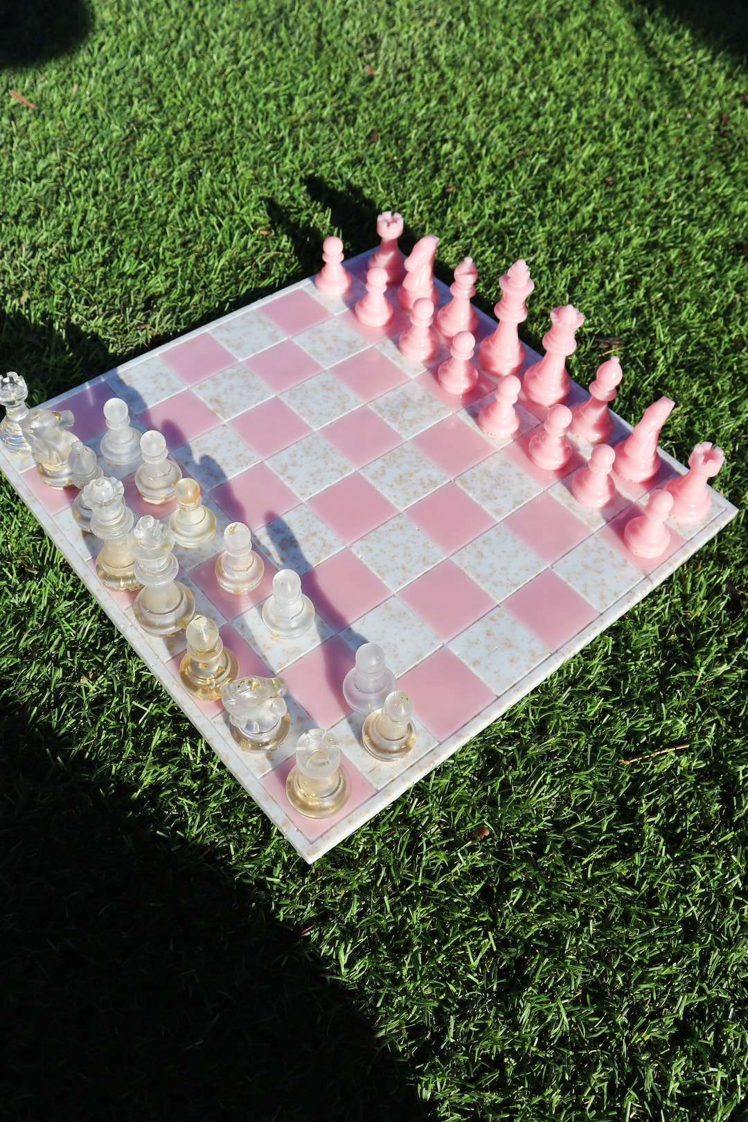 Chess and Checker Board Game Set Handmade Resin Home Decor Board Games Handmade Chess Set Unique