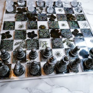 Floral Chess and Checker Board Game Set | Handmade Resin | Home Decor | Board Games | Handmade Chess Set | Unique Chess Set