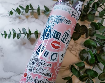 Burn Book Skinny Tumbler | Mean Girls Movie Inspired Tumbler |  Sublimation Tumbler | Book Tumbler | Pink Glitter Tumbler