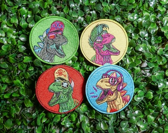 Dinosaur Embroidery Patch: Iron On Applique, Four Colors