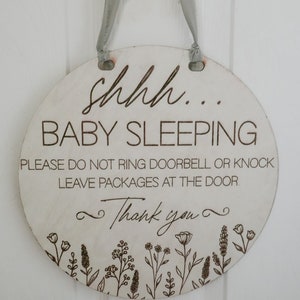 Sleeping Baby Sign | SHHH baby sleeping sign | DO not ring doorbell wood sign | New Mom Gift | Baby Door Hanger