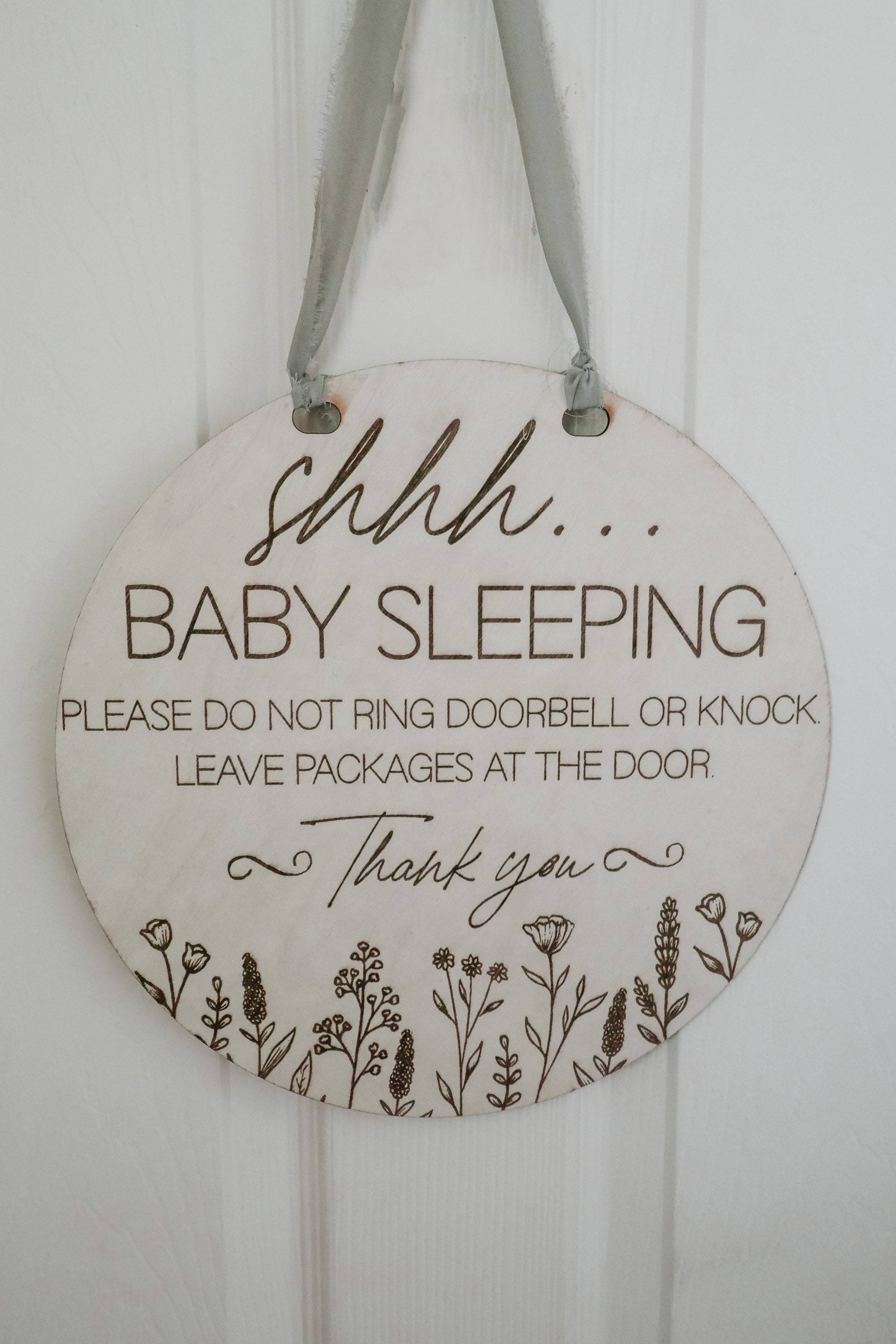 Baby Sleeping Sign - 'Shhh' Do Not Disturb Door Hanging, Wooden Decorative Sign For Nursery Or Front Door - View #12