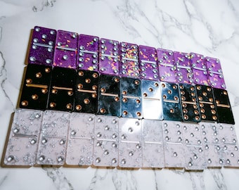 Handmade Glitter Resin Domino Set | Custom Epoxy Dominos