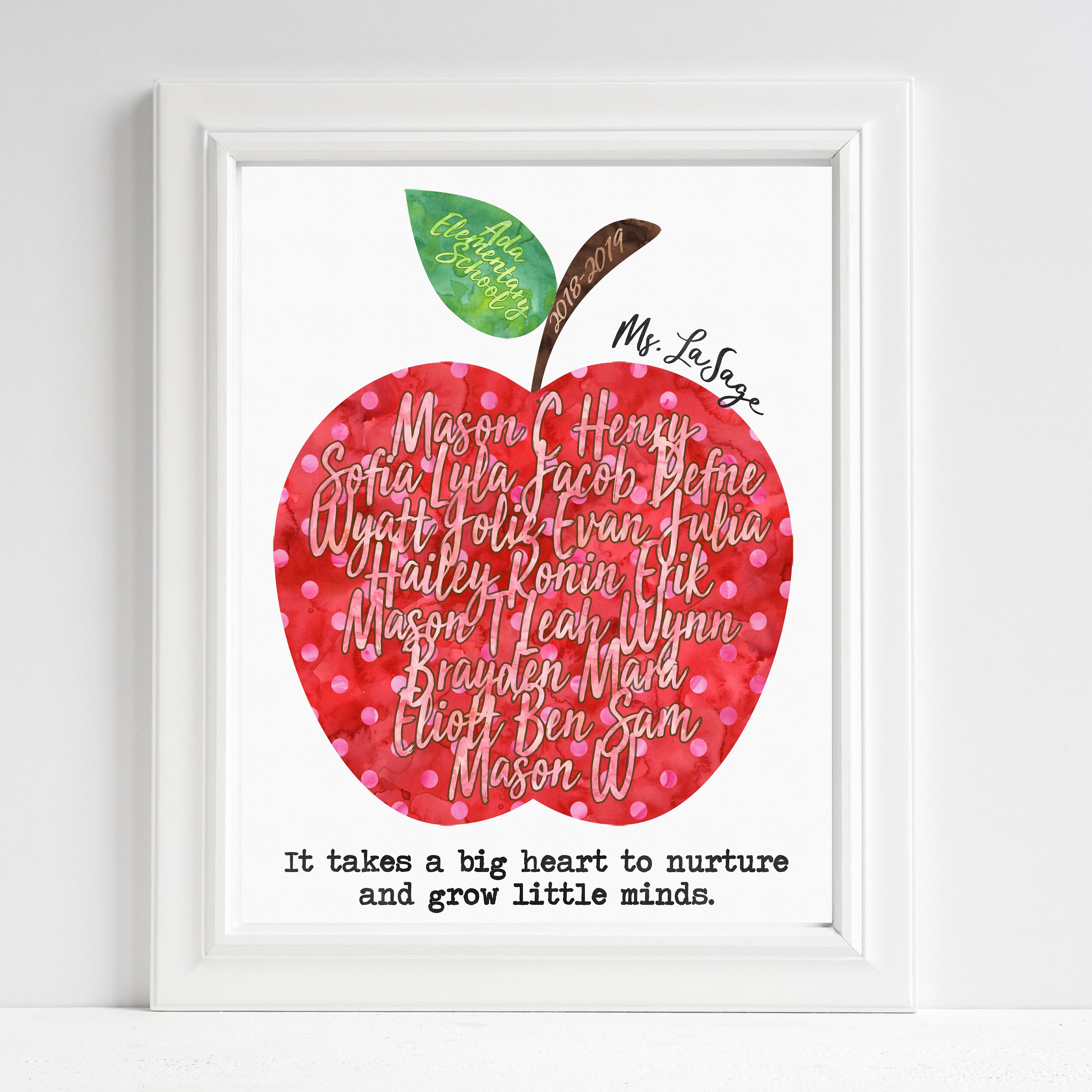 Our Class Apple PERSONALIZED It Takes a Big Heart to Nurture Grow Little  Minds Customized Classroom Art Teacher Quotes UNFRAMED Print - Etsy