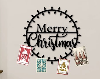 Magnetic Christmas Card Wreath, Farmhouse Metal Wall Decor