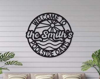 Letrero de piscina personalizado: decoración de patio con nombre familiar personalizado