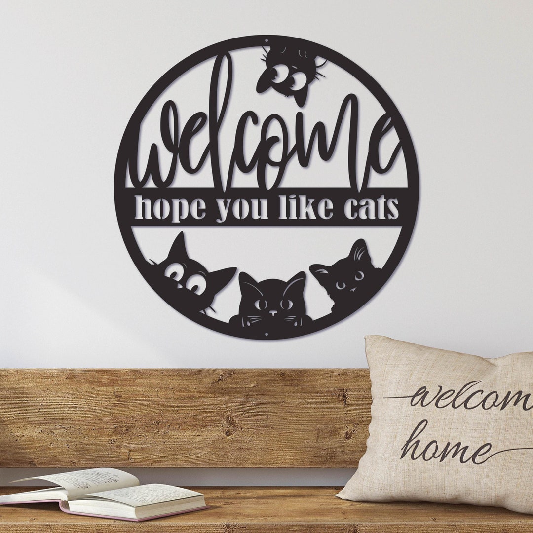Personalized Cat Mum Metal Sign - Up to 2 Cats - Welcome Relax and Enjoy main image 0