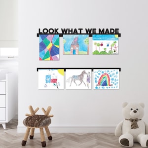 Personalized LOOK WHAT I MADE Art Display Board, Playroom Wall Art, Kids Room Decor, Playroom Magnet Sign, Kid&#39;s Magnetic Art Display Sign