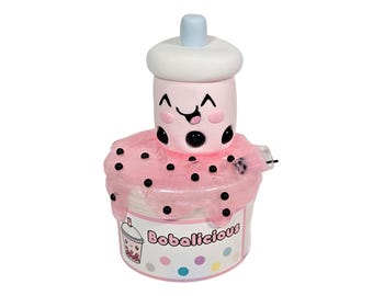 strawberry boba slime clay kit, strawberry butter slime, DIY clay slime kit, asmr slime, slime gifts for kids, easter baskets gifts, clear