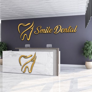 Custom Dental Sign, Acrylic Dentist Office Sign, 3D Dental Logo, Dental Wall Decor Logo, Interior Sign, Personalized Sign, Detal Gold Sign