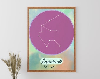 Lámina del zodiaco Acuario: Arte de la constelación astrológica (descarga digital)