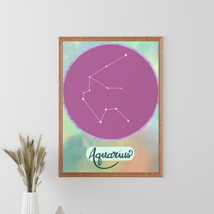 Aquarius Zodiac Digital Illustration PDF, Pretty Astrology Print Gift JPG, January Birthday Gift, February Birthday Gift