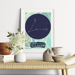 Pisces Zodiac Digital Illustration PDF, Pretty Astrology Print Gift JPG, February Birthday Gift, March Birthday Gift