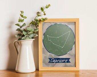Capricorn Zodiac Print: Astrology Constellation Art (PDF, JPG)