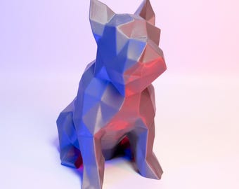 Estatua de bulldog francés de baja poligonalidad, decoración moderna geométrica para perros.