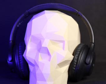 Low Poly Skull Headphone Stand, Geek Desk Organizer