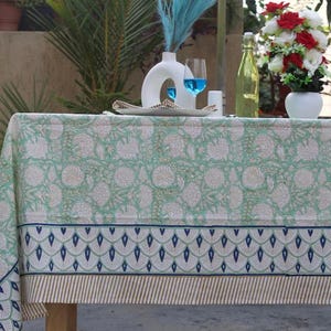 Frans tafelkleed hoes, blok bedrukt tafelkleed, Indiaas tafellinnen, gebloemd eettafelkleed Vintage katoenen tafelmatten met servetten Tablecloth 05