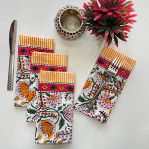Indian Handmade Cotton Bordered Dining Table Napkins Set Of 6,10,12,24 | Farmhouse Kitchen Handkerchief | Custom size available.