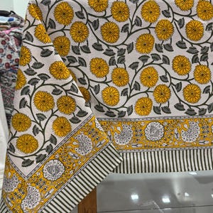 Frans tafelkleed hoes, blok bedrukt tafelkleed, Indiaas tafellinnen, gebloemd eettafelkleed Vintage katoenen tafelmatten met servetten Tablecloth 02