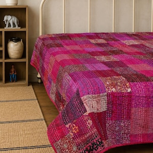 Handmade Bohemian Patchwork Kantha Quilt Vintage Quilts Boho King Size Bedding Throw Blanket Bedspread All Custom Sizes Available
