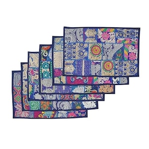 Kantha-placemats med tryck i 100 % bomull | Handgjorda lapptäcksunderlägg | Juldekorationer till matbordet.