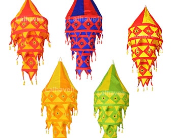 5 Stück- Beleuchtungslampen für Partydekoration, indische Hochzeitsdekorlaternen, Diwali / Weihnachtslampen, bunte Boho Gartenzeltbehänge