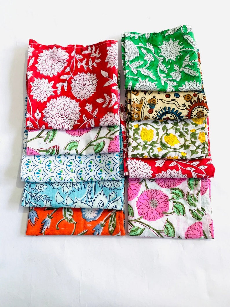 Assorted Napkin Set, 50 Pack Of Handblock Printed Napkins, Bohemian Napkin, Mix and Match Block Print Table Napkins, Handmade in India image 3