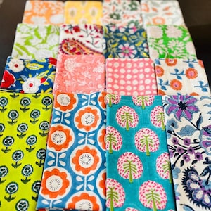 Confezione da 50 tovaglioli assortiti, tovaglioli in cotone boho con stampa floreale, tovaglioli da tavola con stampa a blocchi, set di tovaglioli da matrimonio con stampa a mano