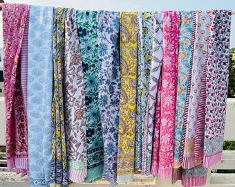 Ensemble de paréo paréo à imprimé floral/bloc pour femme Écharpe 100 % coton biologique Vêtements d'été Écharpe de plage