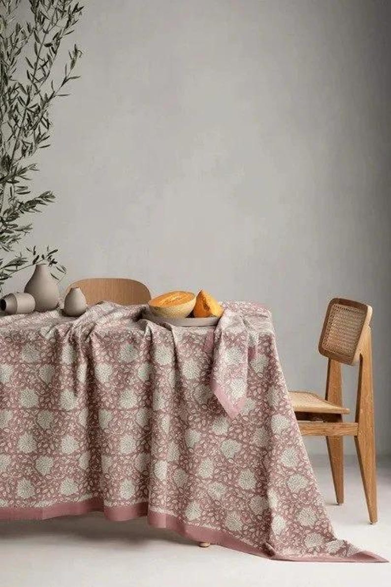 French Tablecloth Cover, Block Printed Tablecloth, Indian Table Linen