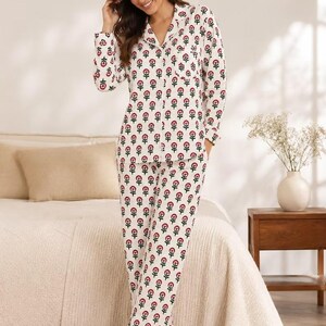Boho-Baumwoll-Loungewear für Damen | Handgefertigte, leichte Nachtwäsche | Brautjungfern-Pyjama-Set | Alle Größen erhältlich