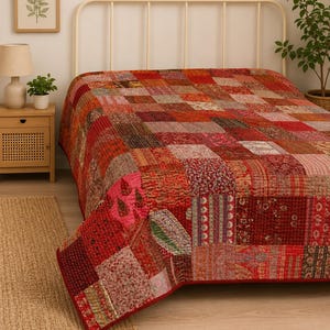 Vintage boho bloemenquilt, lichtgewicht katoenen extra grote deken, ideaal als cadeau voor thuis. Alle maten op maat verkrijgbaar.
