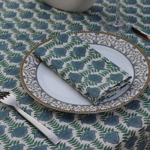 Tovaglioli da pranzo in stoffa di cotone stampati a mano con motivi floreali indiani blu, decorazioni per matrimoni, eventi, ristoranti in fattoria, regali per feste, set di 4,6,12,24,48