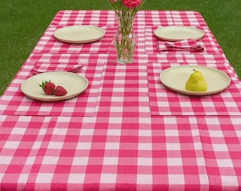 Vintage stijl roze/wit dambord tafelkleed voor bruiloft/feest evenement decor hand blok tafelkleed aangepaste maten met loper/placemats/servet