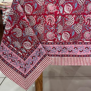Frans tafelkleed hoes, blok bedrukt tafelkleed, Indiaas tafellinnen, gebloemd eettafelkleed Vintage katoenen tafelmatten met servetten Tablecloth 03