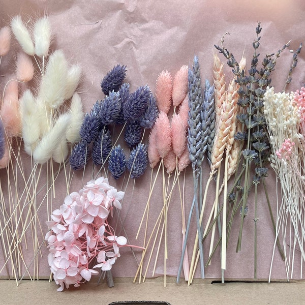 Dried flower mix, dried flower confetti, colorful, plain, multicolored, MINI, MIDI, MAXI, DIY set with metal ring and wire