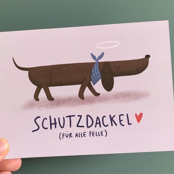 Postcard with a guardian dachshund | Greeting card | Guardian angel dachshund | Dachshund fan | Encourager | Lucky charm | Gift | Girlfriend | Boyfriend | Funny | Postcrossing