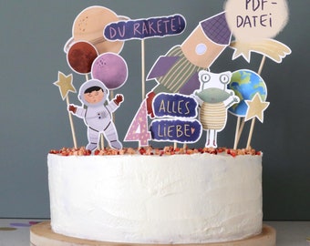 Printable Cake Topper Space | Digital Content Kids Birthday Planet Astronaut Rocket DIY Birthday Cake Topper Busyhead