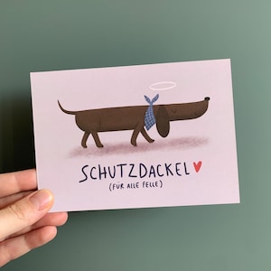 Postkarte Schutzdackel I Karte Grusskarte Schutzengel Dackel Dackelfan Mutmacher Glücksbringer Geschenk Freundin Freund Lustig