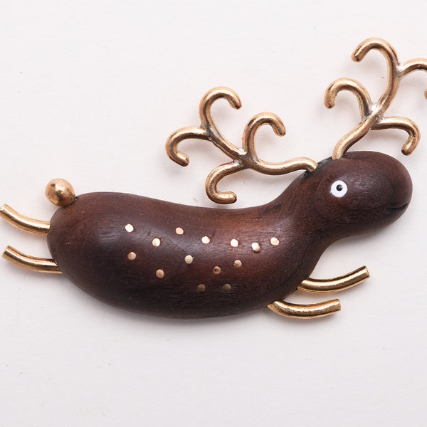 Charming wood brooch  Happy Deer, inspiration brooch, metal pin brooch, lovely brooch, nice gift idea, hilarious brooch, fantasy creatures