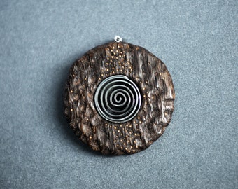 Steel metal pendant Circle of life Pendant, Boho Metal Jewellery, spiral jewelry, circle pendant, simple spiral wetal wood pendant
