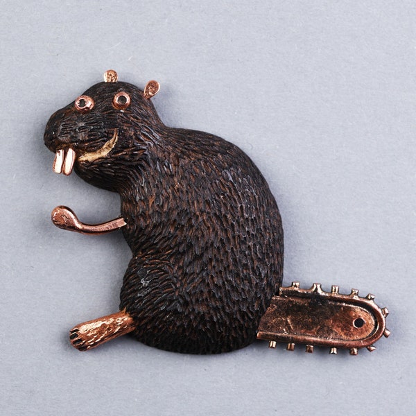 Funny wooden brooch Lovely Beaver, lovely brooch, wooden brooch, fantasy creatures, original jewelry gift idea, interesting things