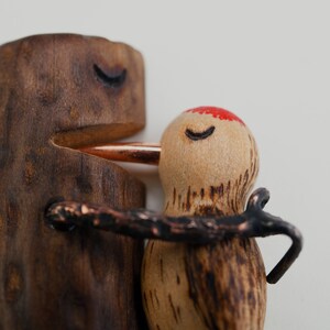 Adorable wood brooch Love is hurt, wooden woodpecker, handpainted brooch, metal brooch, wooden brooch, original jewelry image 4
