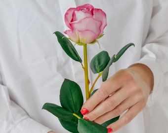 Cold porcelain rose, Real touch pink rose, Roses centerpiece, Life like faux rose, Unusual gift, Botanical sculpture, Realistic flower