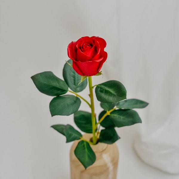 Rosas rojas de arcilla, arreglo de rosas, ramo de flores de porcelana fría para jarrón, rosa pintada a mano, rosas falsas, rosas artificiales para ella